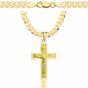 POZŁACANY SREBRNY ŁAŃCUSZEK PANCERKA Z KRZYŻYKIEM 925 585 - 5MM