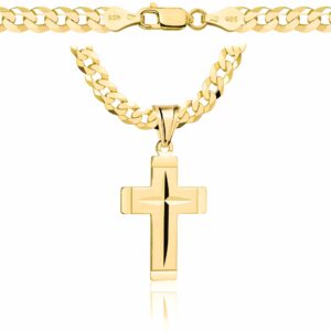 POZŁACANY SREBRNY ŁAŃCUSZEK PANCERKA Z KRZYŻYKIEM 925 585 - 5,6MM