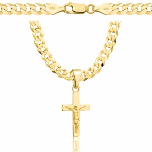 POZŁACANY SREBRNY ŁAŃCUSZEK PANCERKA Z KRZYŻYKIEM 925 585 - 5,6MM