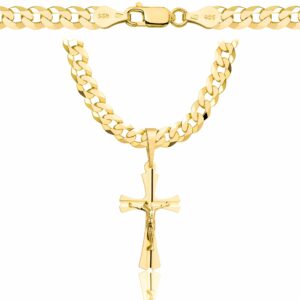 POZŁACANY SREBRNY ŁAŃCUSZEK PANCERKA Z KRZYŻYKIEM 925 585 - 5,6MM