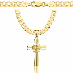 POZŁACANY SREBRNY ŁAŃCUSZEK PANCERKA Z KRZYŻYKIEM 925 585 - 5,6MM