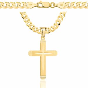 POZŁACANY SREBRNY ŁAŃCUSZEK PANCERKA Z KRZYŻYKIEM 925 585 - 5,6MM