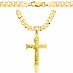 POZŁACANY SREBRNY ŁAŃCUSZEK PANCERKA Z KRZYŻYKIEM 925 585 - 5,6MM