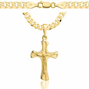 POZŁACANY SREBRNY ŁAŃCUSZEK PANCERKA Z KRZYŻYKIEM 925 585 - 5,6MM