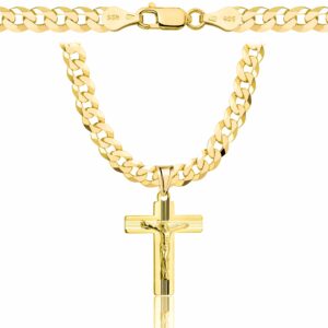 POZŁACANY SREBRNY ŁAŃCUSZEK PANCERKA Z KRZYŻYKIEM 925 585 - 5,6MM