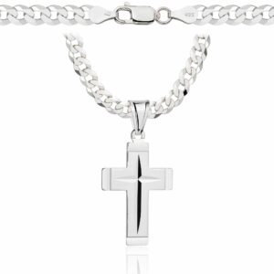 SREBRNY ŁAŃCUSZEK PANCERKA Z KRZYŻYKIEM 925 - 5MM