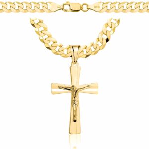 POZŁACANY SREBRNY ŁAŃCUSZEK PANCERKA Z KRZYŻYKIEM 925 585 - 6,5MM