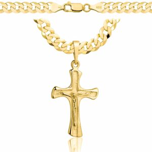 POZŁACANY SREBRNY ŁAŃCUSZEK PANCERKA Z KRZYŻYKIEM 925 585 - 6,5MM