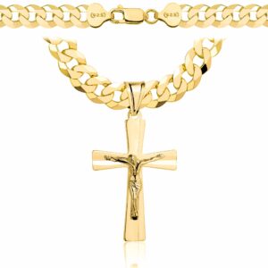 POZŁACANY SREBRNY ŁAŃCUSZEK PANCERKA Z KRZYŻYKIEM 925 585 - 7,5MM