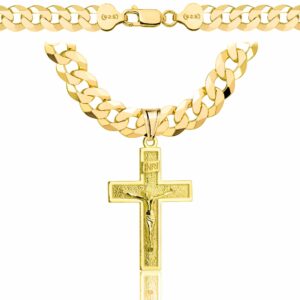 POZŁACANY SREBRNY ŁAŃCUSZEK PANCERKA Z KRZYŻYKIEM 925 585 - 7,5MM