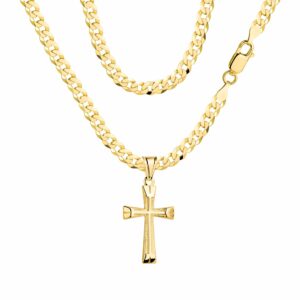 POZŁACANY SREBRNY ŁAŃCUSZEK PANCERKA Z KRZYŻYKIEM 925 585 - 3,8MM