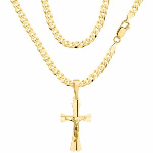 POZŁACANY SREBRNY ŁAŃCUSZEK PANCERKA Z KRZYŻYKIEM 925 585 - 3,8MM