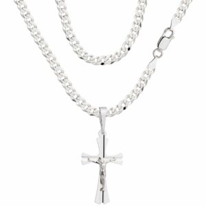 SREBRNY ŁAŃCUSZEK PANCERKA Z KRZYŻYKIEM 925 - 3,8MM