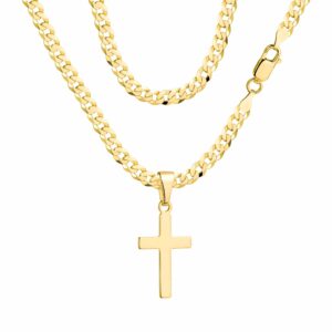 POZŁACANY SREBRNY ŁAŃCUSZEK PANCERKA Z KRZYŻYKIEM 925 585 - 3,8MM