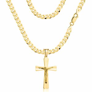 POZŁACANY SREBRNY ŁAŃCUSZEK PANCERKA Z KRZYŻYKIEM 925 585 - 3,8MM