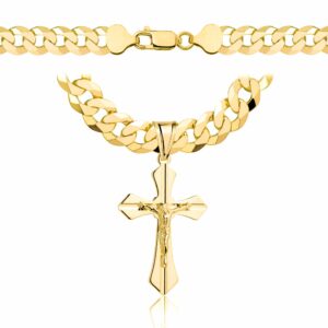 POZŁACANY SREBRNY ŁAŃCUSZEK PANCERKA Z KRZYŻYKIEM 925 585 - 7,5MM