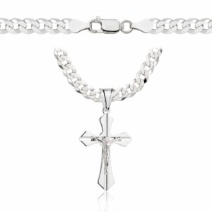 SREBRNY ŁAŃCUSZEK PANCERKA Z KRZYŻYKIEM 925 - 5MM