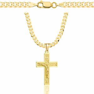 POZŁACANY SREBRNY ŁAŃCUSZEK PANCERKA Z KRZYŻYKIEM 925 585 - 3,8MM