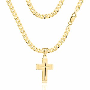 POZŁACANY SREBRNY ŁAŃCUSZEK PANCERKA Z KRZYŻYKIEM 925 585 - 3,8MM