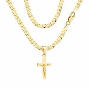 POZŁACANY SREBRNY ŁAŃCUSZEK PANCERKA Z KRZYŻYKIEM 925 585 - 3,8MM