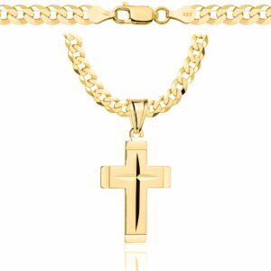 POZŁACANY SREBRNY ŁAŃCUSZEK PANCERKA Z KRZYŻYKIEM 925 585 - 5MM