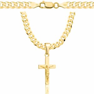 POZŁACANY SREBRNY ŁAŃCUSZEK PANCERKA Z KRZYŻYKIEM 925 585 - 5MM