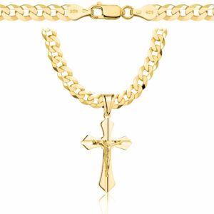 POZŁACANY SREBRNY ŁAŃCUSZEK PANCERKA Z KRZYŻYKIEM 925 585 - 5,6MM