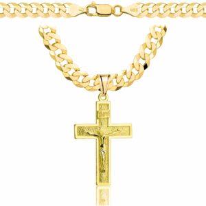 POZŁACANY SREBRNY ŁAŃCUSZEK PANCERKA Z KRZYŻYKIEM 925 585 - 6,5MM