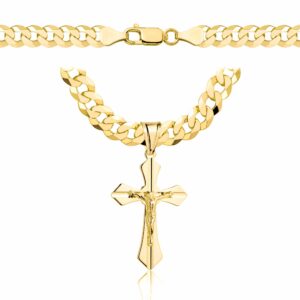 POZŁACANY SREBRNY ŁAŃCUSZEK PANCERKA Z KRZYŻYKIEM 925 585 - 6,5MM