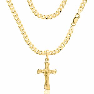 POZŁACANY SREBRNY ŁAŃCUSZEK PANCERKA Z KRZYŻYKIEM 925 585 - 3,8MM