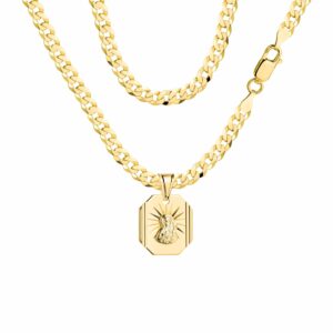 POZŁACANY SREBRNY ŁAŃCUSZEK PANCERKA Z MEDALIKIEM 925 585 - 3,8MM