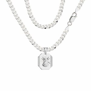 SREBRNY ŁAŃCUSZEK PANCERKA Z MEDALIKIEM 925 - 3,8MM