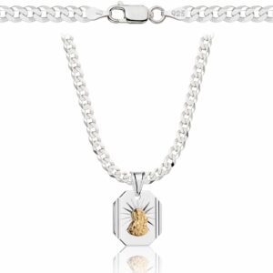 SREBRNY ŁAŃCUSZEK PANCERKA Z MEDALIKIEM 925 - 3,8MM