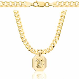 POZŁACANY SREBRNY ŁAŃCUSZEK PANCERKA Z MEDALIKIEM 925 585 - 5MM