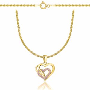 POZŁACANY SREBRNY NASZYJNIK KORDEL SERCE Z CYRKONIAMI 925 585- 1,6MM