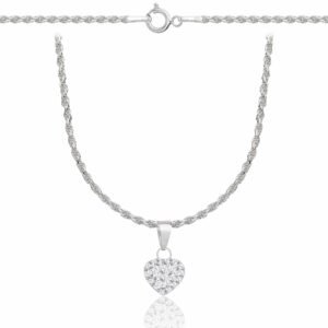 SREBRNY NASZYJNIK KORDEL SERCE Z CYRKONIAMI 925 - 1,6MM