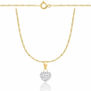 POZŁACANY SREBRNY NASZYJNIK SINGAPUR SERCE Z CYRKONIAMI 925 585 - 1,6MM