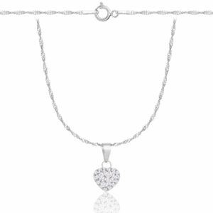 SREBRNY NASZYJNIK SINGAPUR SERCE Z CYRKONIAMI 925 - 1,6MM