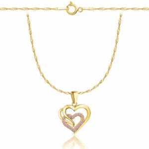 POZŁACANY SREBRNY NASZYJNIK SINGAPUR SERCE Z CYRKONIAMI 925 585- 1,6MM