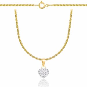 POZŁACANY SREBRNY NASZYJNIK KORDEL SERCE Z CYRKONIAMI 925 585 - 1,6MM