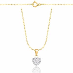 POZŁACANY SREBRNY NASZYJNIK ANKIER SERCE Z CYRKONIAMI 925 585 - 1,6MM