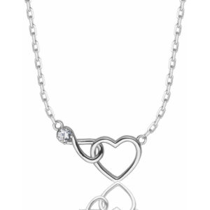 SREBRNY RODOWANY NASZYJNIK ANKIER SERCE NIESKOŃCZONOŚĆ CYRKONIA 925 - 1,3MM