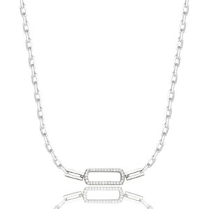 SREBRNY RODOWANY NASZYJNIK ANKIER PROSTOKĄT Z CYRKONIAMI 925 - 2,4MM