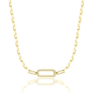 POZŁACANY SREBRNY NASZYJNIK ANKIER PROSTOKĄT Z CYRKONIAMI 925 585 - 2,4MM