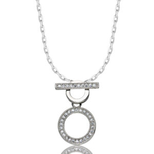 SREBRNY RODOWANY NASZYJNIK ANKIER KOŁO CYRKONII 925 - 1,3MM