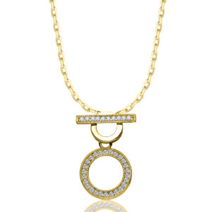 POZŁACANY SREBRNY NASZYJNIK ANKIER KOŁO CYRKONII 925 585 - 1,3MM