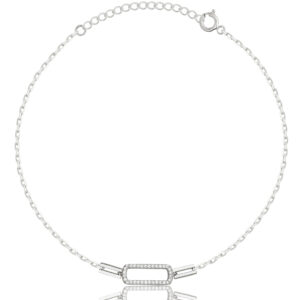 SREBRNA RODOWANA BRANSOLETKA ANKIER PROSTOKĄT Z CYRKONIAMI  925 – 1,3MM