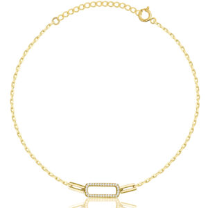 POZŁACANA SREBRNA BRANSOLETKA ANKIER PROSTOKĄT Z CYRKONIAMI  925 585 – 1,3MM