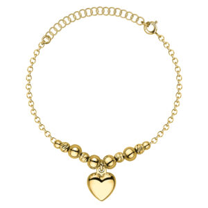 POZŁACANA SREBRNA BRANSOLETKA ANKIER SERCE Z KÓŁKAMI 925 585 – 1,3MM