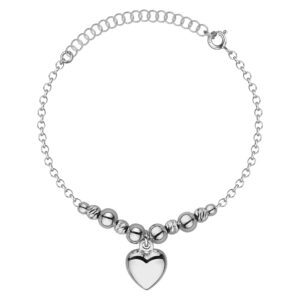 SREBRNA RODOWANA BRANSOLETKA ANKIER SERCE Z KÓŁKAMI 925 – 1,3MM